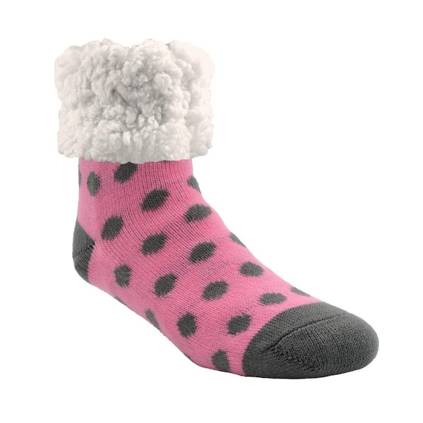 Pudus Unisex Classic Polka Dot One Size Fits Most Slipper Socks Pink - PD-PK-C