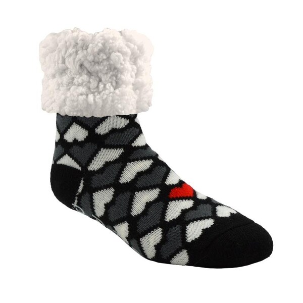 Pudus Unisex Classic Hearts One Size Fits Most Slipper Socks Black/White - HT-BLK-C