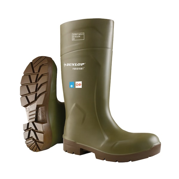 Dunlop Unisex Tall Rubber Boots, Steel Toe, Green, Men's 7, Women's 9 - 5183155