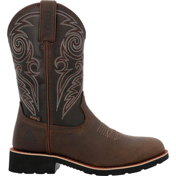 Rocky Men's Waterproof Western Boot, 14 M, Steel Toe, 12 in H, Chocolate, RKW0434 - RKW0434