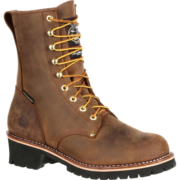 Georgia Boot Men's Insulated Waterproof Logger Boot, 10.5 W, Steel Toe, 8 in H, Brown, GB00065 - GB00065