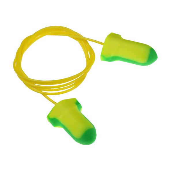 Radians Disposable Corded Ear Plugs, Wing Shape, NRR 32, Green/Yellow - FP35