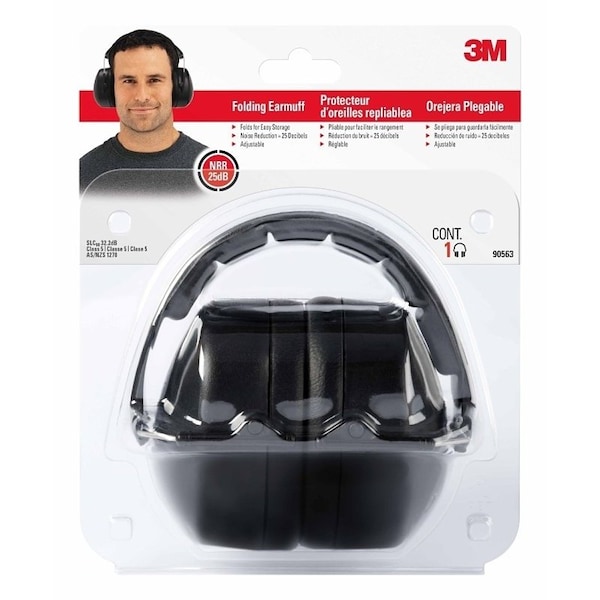 3M 7100117617 Folding Ear Muffs, 25 dB NRR, Black - 90563-5DC