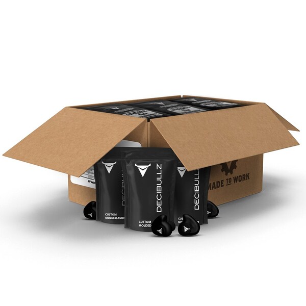 Decibullz Black Custom Molded Earplugs in slimmed down packaging. 31 NRR, Simple DIY Process - PLG1-BLK-BULK-25
