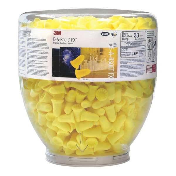 3M Disposable Uncorded Ear Plugs with Dispenser, Bell Shape, 33 dB, 500 Pairs, Yellow - 45JW42 45JW40