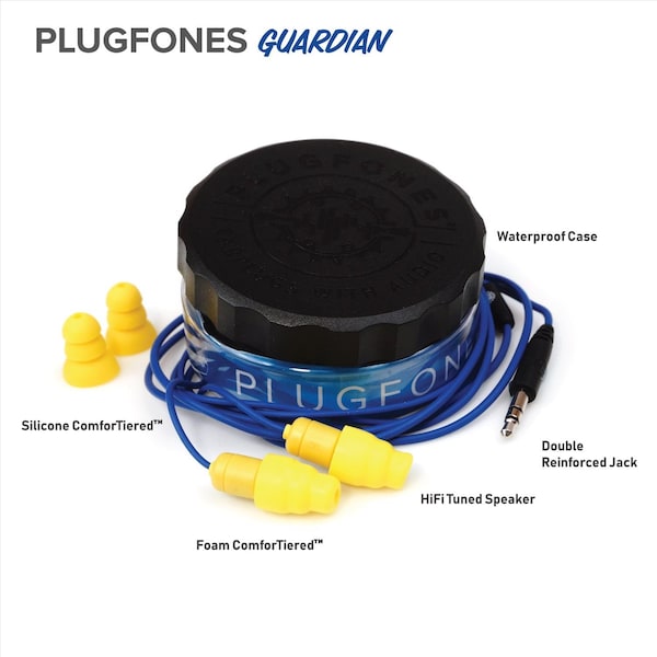 Plugfones Plugfones Guardian 29 dB Nylon/Silicone/Soft Foam 3.5 MM Jack Earplugs/Earphones Yellow 1 pair - PG-UY