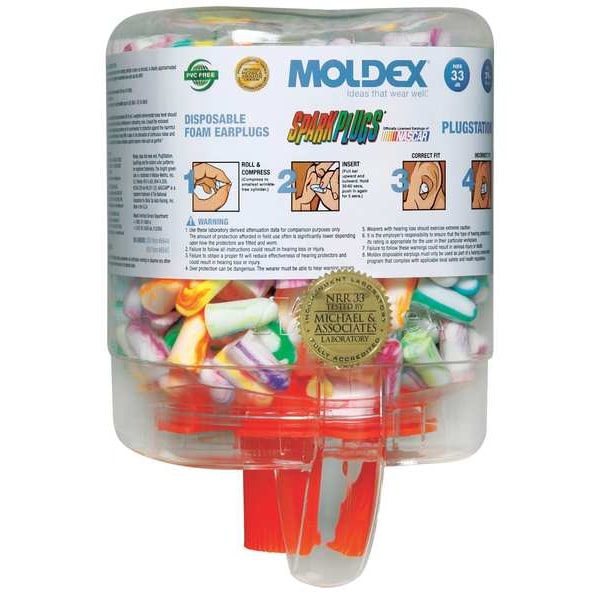 Moldex SparkPlugs Ear Plug Dispenser, PlugStation, Uncorded, Bullet Shape, NRR 33 dB, 250 Pairs - 6644