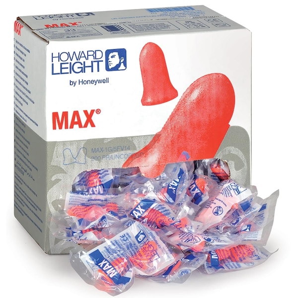 Honeywell Disposable Max Uncorded Foam Ear Plugs, 33, Orange, 200 PK - MAX-1