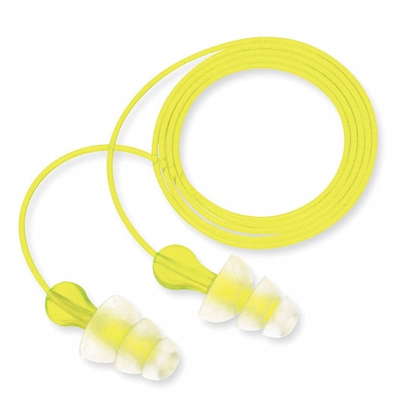 3M Tri-Flange Reusable Corded Ear Plugs, Fanged Shape, NRR 26 dB, M, Yellow/Clear, 100 Pairs - P3000