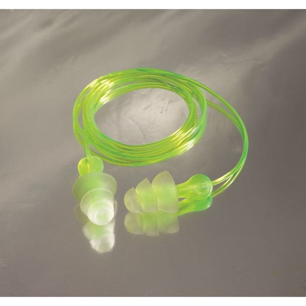 3M Tri-Flange Reusable Corded Ear Plugs, Fanged Shape, NRR 26 dB, M, Yellow/Clear, 100 Pairs - P3000