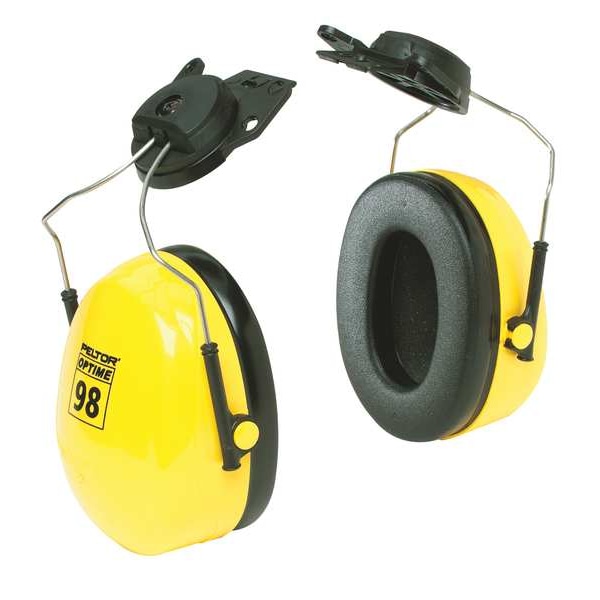 3M Peltor Peltor Optime 98 Hard Hat-Mounted Earmuffs, Dielectric, Passive, NRR 23 dB, Black/Yellow - H9P3E