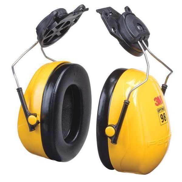 3M Peltor Peltor Optime 98 Hard Hat-Mounted Earmuffs, Dielectric, Passive, NRR 23 dB, Black/Yellow - H9P3E