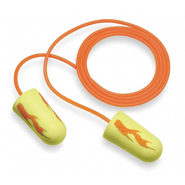 3M Disposable Corded Ear Plugs, Bullet Shape, 33 dB, Orange/Yellow, 200 Pairs - 311-1252