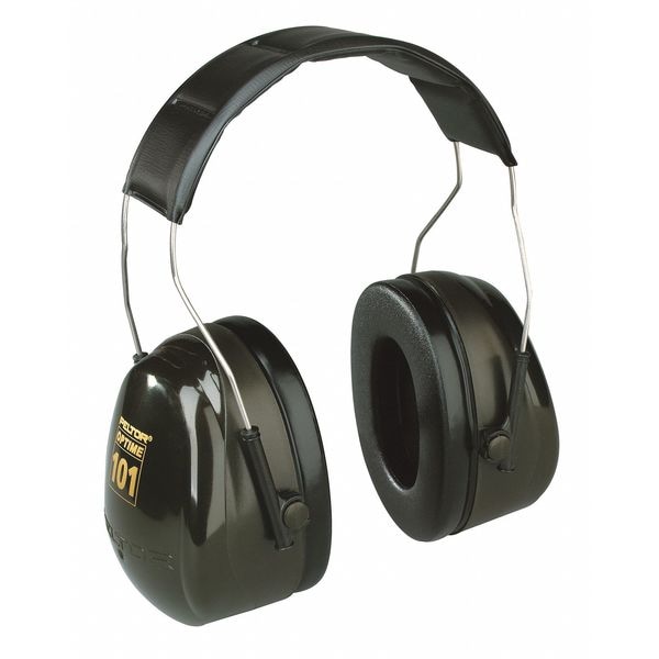 3M Peltor Peltor Optime 101 Over-the-Head Earmuffs, Passive Protection, NRR 27 dB, Foldable Black/Green - 8071