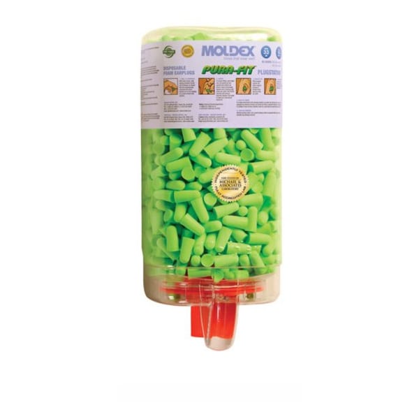Moldex Disposable Uncorded Ear Plugs with Dispenser, Bullet Shape, 33 dB, 500 Pairs, Green - 6845