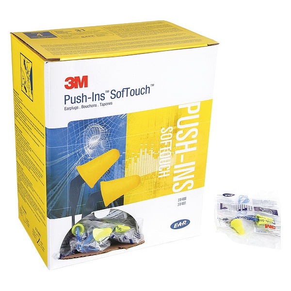 3M E-A-R, SofTouch Disposable Corded Ear Plugs, Bell Shape, NRR 31 dB, Blue/Yellow, 200 Pairs - 318-4001