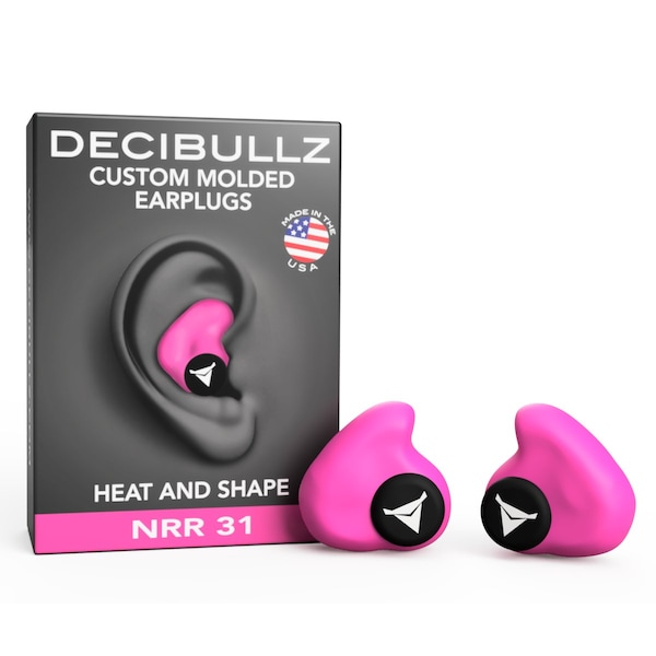 Decibullz Custom Molded Earplugs Hi Vis Pink, 31 NRR, Simple DIY Process, Remoldable if needed - PLG1-PNK