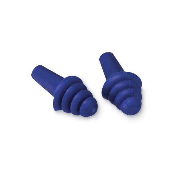 Delta Plus Quattro(TM) Reusable Rubber Vinyl Ear Plugs, Flanged Shape, 25 dB, Blue, 100 PK - EP-411