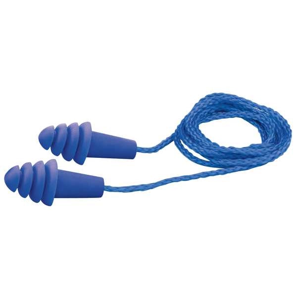 Delta Plus Quattro(TM) Reusable Rubber Vinyl Ear Plugs, Flanged Shape, 25 dB, Blue, 100 PK - EP-411