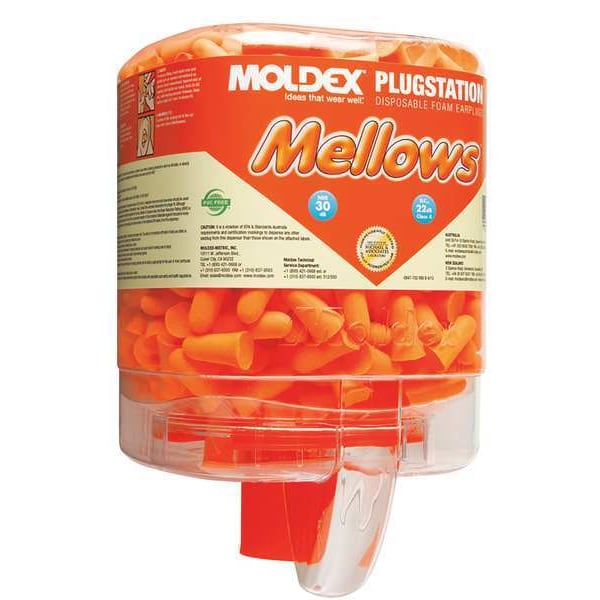 Moldex Disposable Uncorded Ear Plugs with Dispenser, Bell Shape, 30 dB, 250 Pairs, Orange - 6846