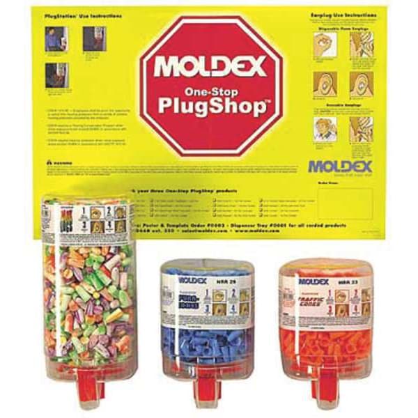 Moldex Disposable Uncorded Ear Plugs with Dispenser, Bullet Shape, 33 dB, 750 Pairs, Assorted Colors - 0604