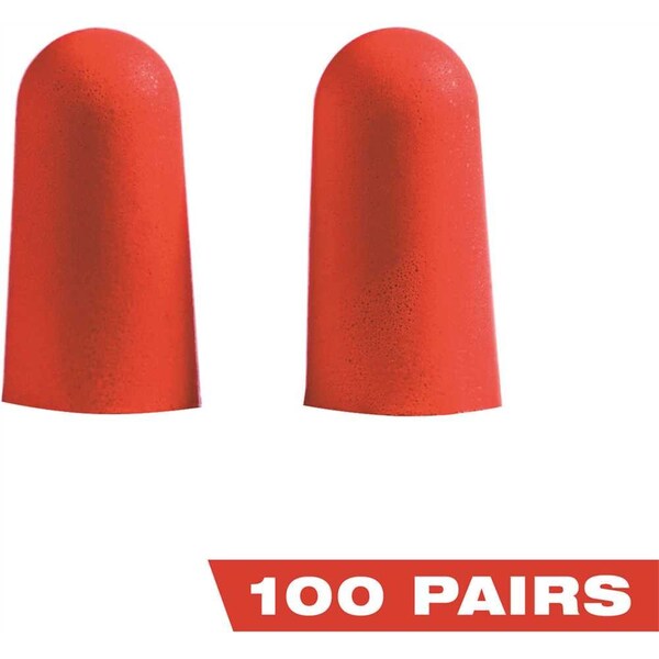 Milwaukee Tool Ear Plugs, 32 dB NRR, Tapered, Foam Ear Plug, Red Ear Plug, 100PK - 48-73-3005