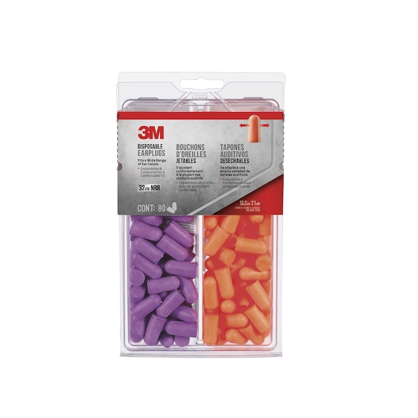 3M Tekk Protection 3M 32 dB Soft Foam Earplugs Orange/Purple 1 pair - 92059H80-C