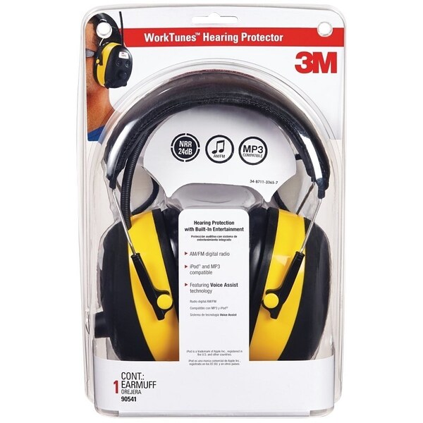 3M TEKK Protection Ear Muffs, 22 dB NRR, BlackYellow - 90541