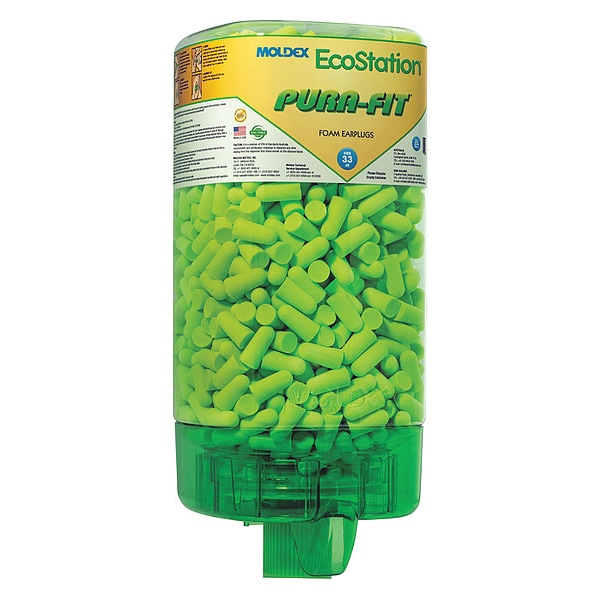 Moldex Disposable Uncorded Ear Plugs with Dispenser, Bullet Shape, 33 dB, 500 Pairs, Green - 6705