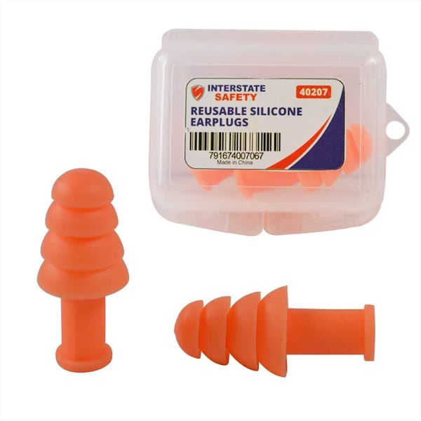 Interstate Safety Reusable Silicone Waterproof Ear Plugs, 32dB NRR, PK 200 - 40207BX