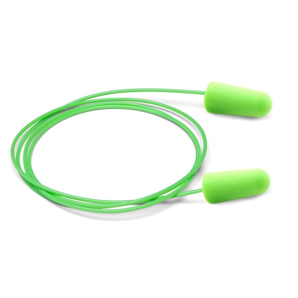 Moldex Pura-Fit Earplug, One Size, Disposable, Tapered, Corded, Bright Green Plug, Green Cord - 6900