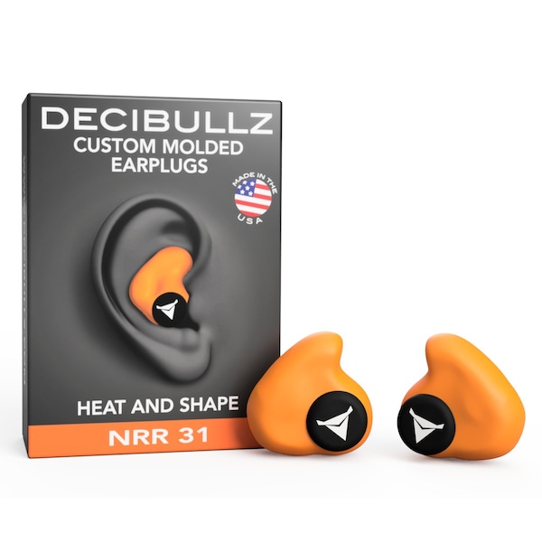 Decibullz Custom Molded Earplugs-Hi Vis Orange, 31 NRR, Simple DIY Process, Remoldable if needed - PLG1-ORG
