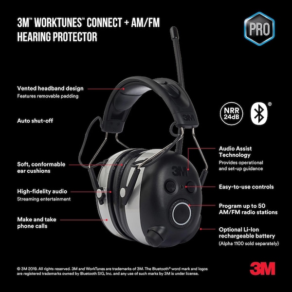 3M 3M WorkTunes 24 dB Soft Foam Bluetooth Earplugs/Earphones w/Mic Black 1 pair - 90542-3DC