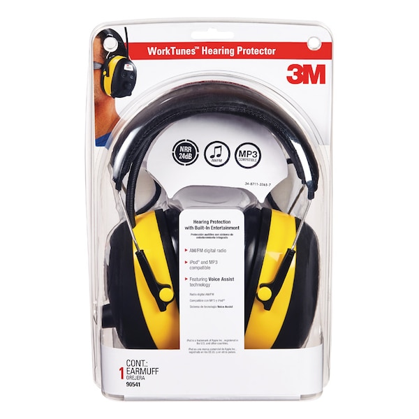 3M Tekk Protection 3M WorkTunes 24 dB Plastic Professional Hearing Protectors Black/Yellow 1 pk - 90541H1-DC-PS