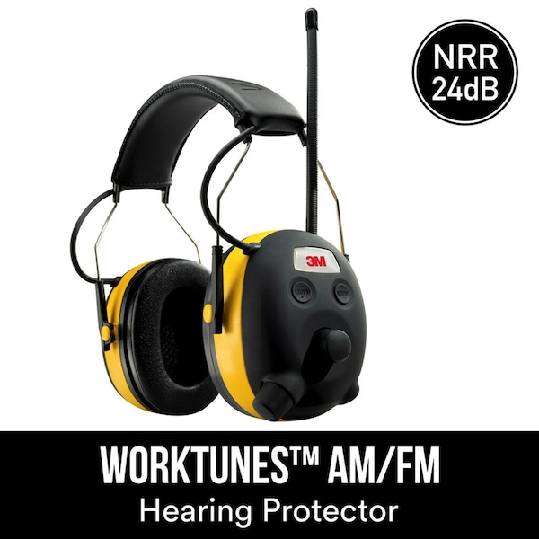 3M Tekk Protection 3M WorkTunes 24 dB Plastic Professional Hearing Protectors Black/Yellow 1 pk - 90541H1-DC-PS