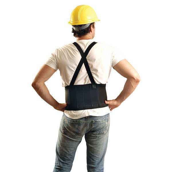 Occunomix Back Support, Spandex, Detachable Suspenders, Hook-and-Loop, 8 in W, Black, L - 626-064