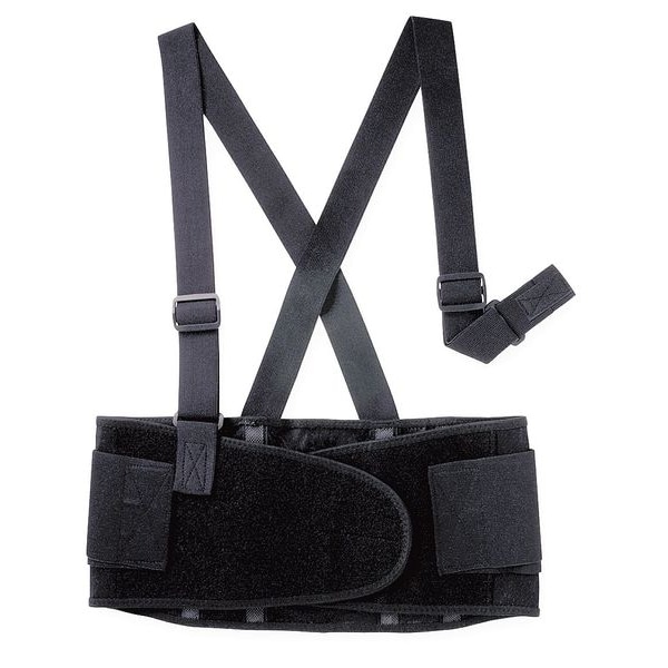 Condor Back Brace w/Stay, Double Hook-and-Loop, 1 1/2 in Detachable Suspenders, Black, XL - 3RVA7