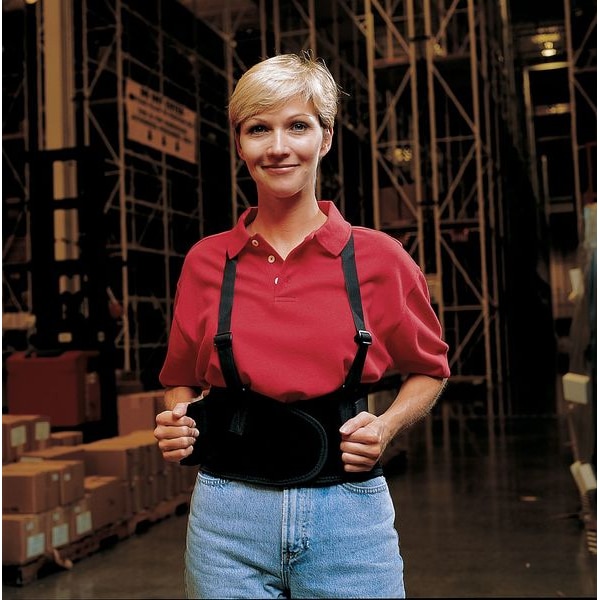 Condor Back Brace w/Stay, Double Hook-and-Loop, 1 1/2 in Detachable Suspenders, Black, XL - 3RVA7