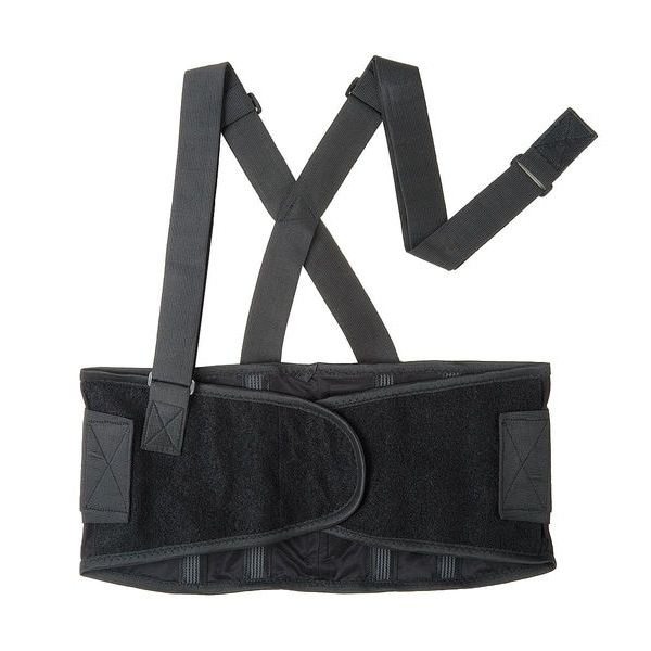 Condor Back Brace w/Stay, Double Hook-and-Loop, 1 1/2 in Detachable Suspenders, Black, XL - 3RVA7