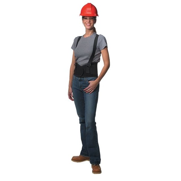 Condor Back Brace w/Stay, Double Hook-and-Loop, 1 1/2 in Detachable Suspenders, Black, XL - 3RVA7