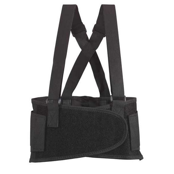 Condor Back Brace w/Stay, Double Hook-and-Loop, 1 1/2 in Detachable Suspenders, Black, XL - 3RVA7