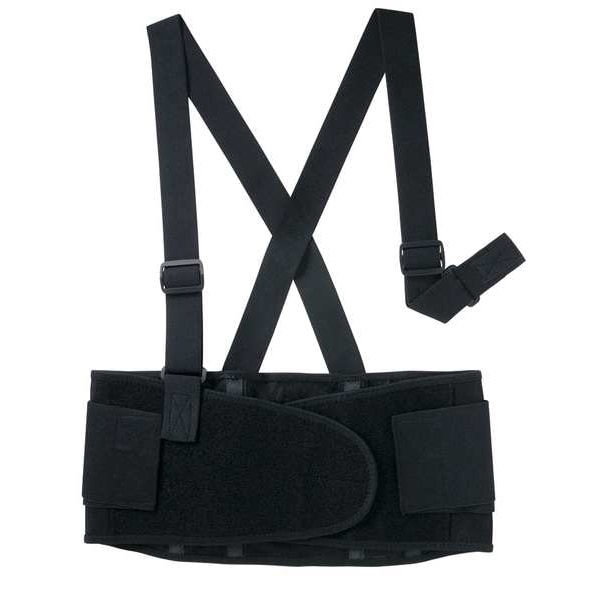 Condor Back Brace w/Stay, Double Hook-and-Loop, 1 1/2 in Detachable Suspenders, Black, XL - 3RVA7
