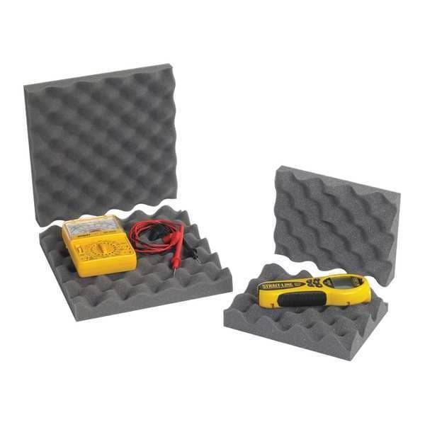 Partners Brand Convoluted Foam Sets, 12x12x2", PK24, Polyurethane Foam, Charcoal, 24 PK - FCSC12122