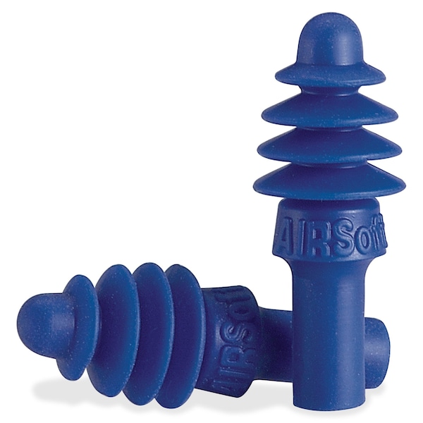Honeywell Howard Leight AirSoft Reusable TPE Ear Plugs, Flanged Shape, 27 dB, Blue, 100 PK - DPAS-1