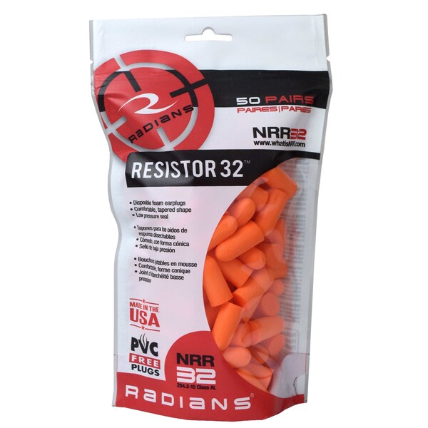 Radians Disposable Uncorded Ear Plugs, Bullet Shape, NRR 32, Orange - FP70BG50