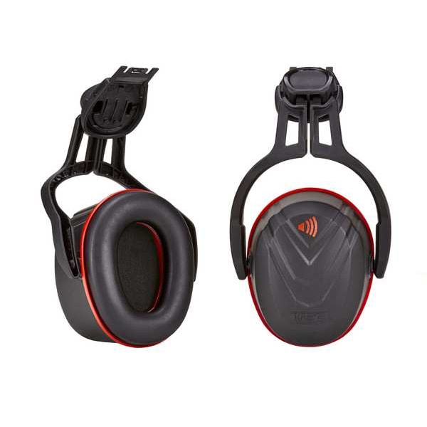Msa Safety V-Gard Hard Hat-Mounted Earmuffs, Dielectric, Upgraded Fork Design, NRR 31 dB, Foam, Black/Red - 10190358