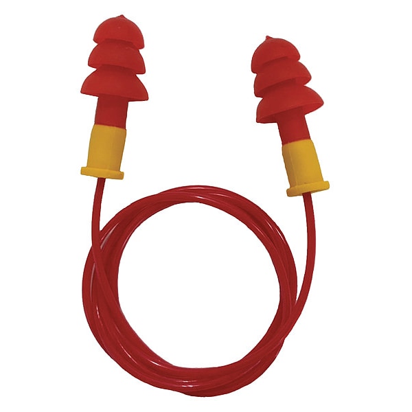 Condor Reusable Corded Ear Plugs, Flanged Shape, NRR 27 dB, Red/Yellow, 100 Pairs - 55NL99