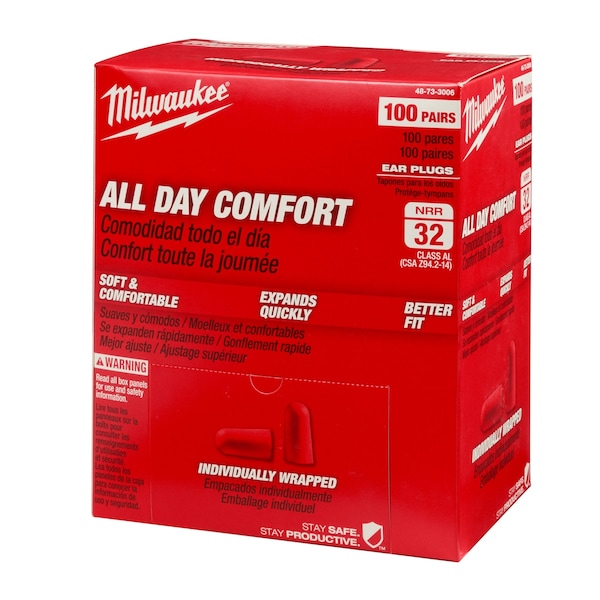 Milwaukee Tool 100 Pair Ear Plugs (Individually Sealed) - 48-73-3006