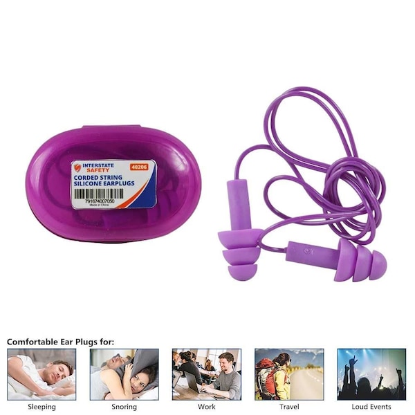 Interstate Safety Reusable Silicone Waterproof Ear Plugs, 25 Inch Long32dB NRR, PK 100 - 40206BX