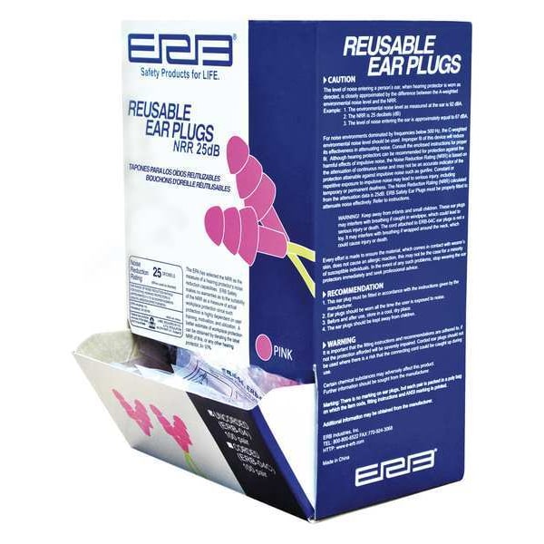 Erb Safety ERB04 Reusable TPE Ear Plugs, Flanged Shape, 25 dB, Bright Pink, 100 PK - 14396